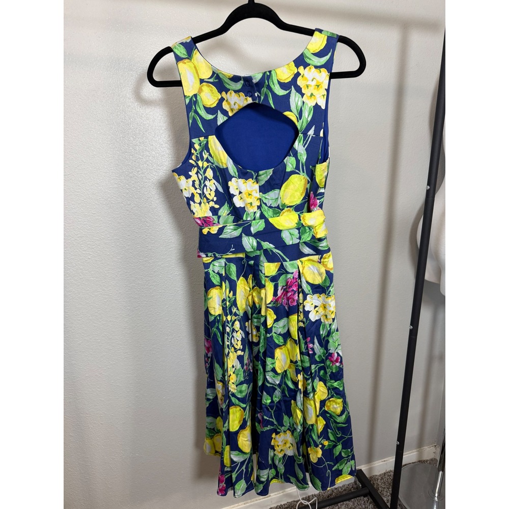 Rabbit Rabbit Rabbit Designs Navy Lemon Print Fit & Flare Dress Size 10 Cutout - Picture 6 of 7